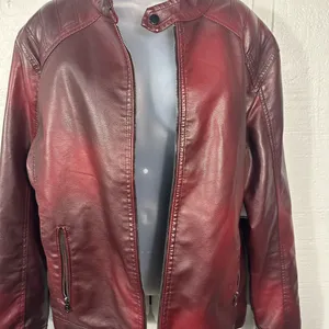 Burgundy Faux Leather Bomber Jacket No Size See Measurements EUC thumbnail 6