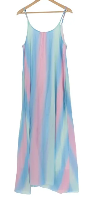 Womens Maxi A Line Dress Multicolor Pastel Ombre Rainbow Print Spaghetti Strap thumbnail 1