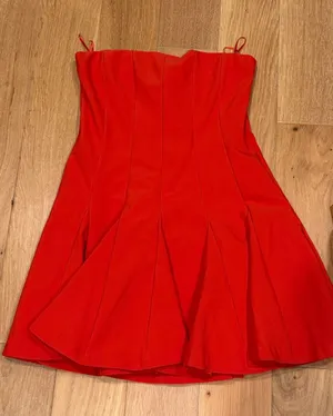 Zara Red Strapless Fit-and-Flare Dress large thumbnail 1