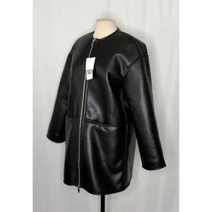NWT!! ZARA ZW Collection Double Faced Coat Jacket Black Fleece Lining Small thumbnail 5