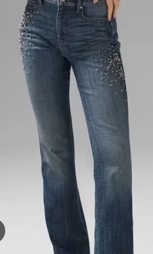 White House Black‎ Market Dark Blue Boot-Cut Jeans with Embellishment 4 nwt thumbnail 1