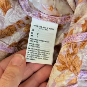 American Eagle Floral Eyelet Ruffle Corset Top Womens Large Lavender Brown NWT thumbnail 6