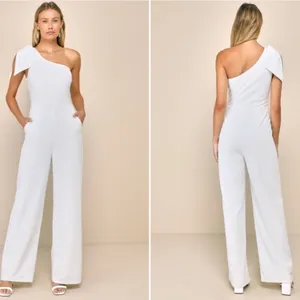 LULU's Wedding Bridal Shower Sexy Modern Chic One Shoulder Jumpsuit Pantsuit thumbnail 2