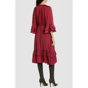 Kobi Halperin Bryant Ruffle Trim Midi Dress Red Boho‎ Satin Tiered Size Small thumbnail 3
