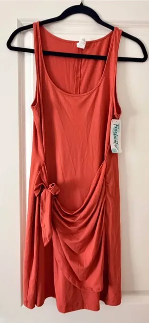 Stylish Rust Orange Sleeveless Draped Women’s Dress thumbnail 1