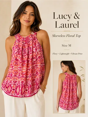 Lucy & Laurel Pink Floral Halter Neck Sleeveless‎ Top thumbnail 2