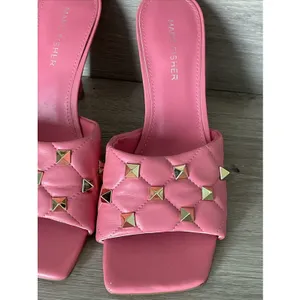 Marc Fisher Size 8M Salmon Pink Studded Slide Heels‎ Square Toe Mule Sandals thumbnail 4