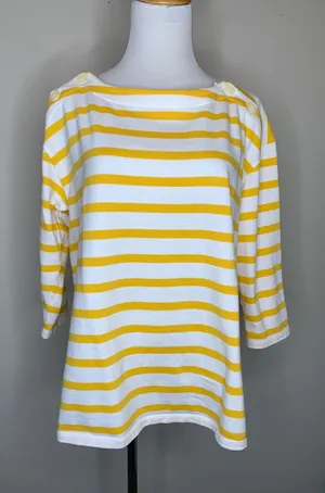 Nines by Hatch Yellow Boat Neck Stripe Top Sz Small thumbnail 1