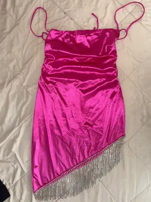 Bright pink mini dress with rhinestones Size L thumbnail 1