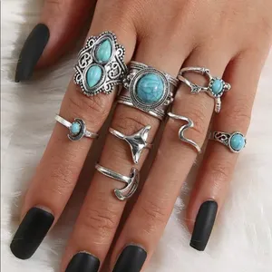 Native American Mermaid Turquoise silver ring set thumbnail 2