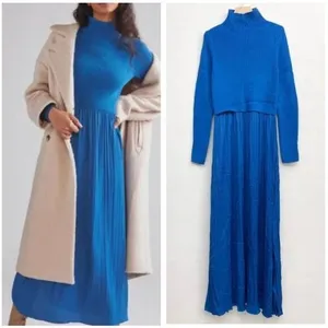 NEW Anthropologie The Thea Twofer Sweater Maxi Dress‎ Mock Turtle Neck M Blue thumbnail 3