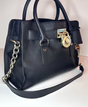 Michael Kors Hamilton Black Leather Bag, Gold-tone Hardware, Lock and Key thumbnail 1