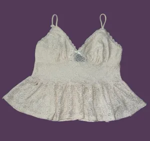 Cream lace peplum camisole top thumbnail 1