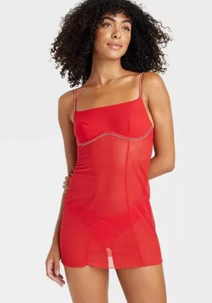 Women's Rhinestone Lingerie Dress - Auden Red thumbnail 3