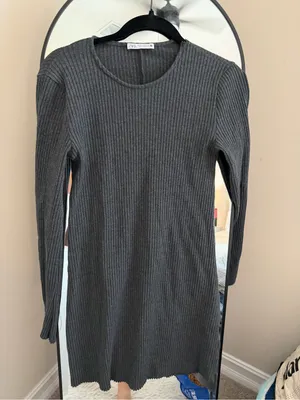 Zara Charcoal Ribbed Long Sleeve Knit Dress thumbnail 4