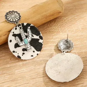 Cow pattern cactus‎ with turquoise decor dangle ethnic style earrings Black thumbnail 5