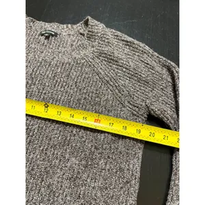 Pink Clover Womens Marled Knit Sweater Brown White Button Side Pullover Medium thumbnail 3