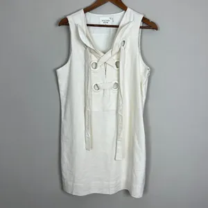 Hyacinth House Tuckernuck‎ Mini Dress Womens Medium Ivory Linen Cotton Lace Up M thumbnail 14