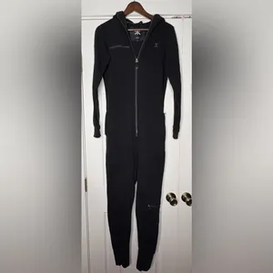 Onepiece Black Hooded Jumpsuit with Logo Patch‎ Size XS EUC thumbnail 7