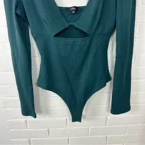 Lulus Green Ribbed Long Sleeve Cut Out Bodysuit Size L thumbnail 3