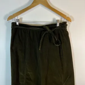 Vintage Orvis Olive Green Corduroy Wrap Midi Skirt Womens 14 Cotton Made‎ in USA thumbnail 3