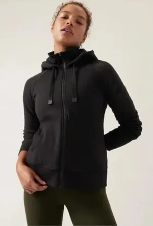 Athleta Triumph Hoodie Black Size Large Fleece Lined Full Zip thumbnail 1