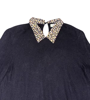 J.Crew Black Sweater with Leopard Print Collar thumbnail 2