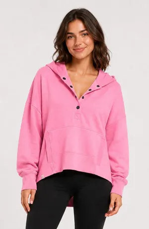 Simply Southern Pink Quarter-Snap Hooded Pullover Size S thumbnail 1
