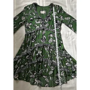 Anthropologie Robin Boho Tiered Ruffled V-Neck Dress Green Motif Size Small thumbnail 10