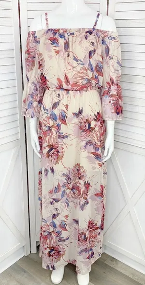 As You Wish Floral Off The Shoulder‎ Flared Sleeve Maxi Dress Small thumbnail 1