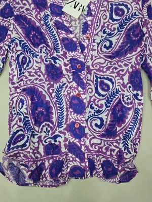 NWT! Zara Purple and White Paisley Button-Front Blouse Size S thumbnail 5