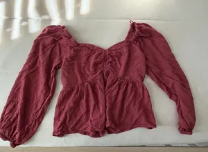Old Navy Mauve-Rust Peasant Blouse with Ruched Front thumbnail 1