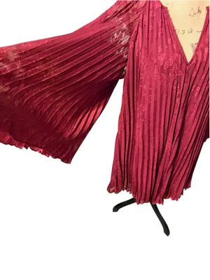 Anthropologie Toulon Pleated Mini Dress Burgundy/Plum Women's Size L (23” PTP) thumbnail 4