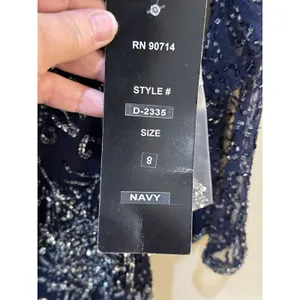Pisarro Nights Navy Beaded V-neck Cocktail Dress Size 8 $238 MSRP thumbnail 8