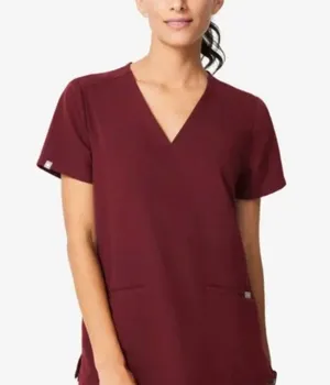 Figs Casma 3 pocket v neck scrub top small burgundy thumbnail 1