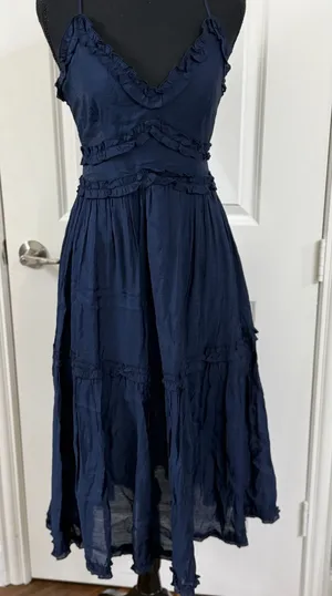 mi ami for francesca's Navy Ruffle Tiered Midi Dress thumbnail 1