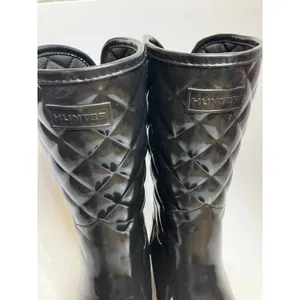 Hunter refined high gloss quilted mid calf rain‎ boots black women's size 11 thumbnail 5