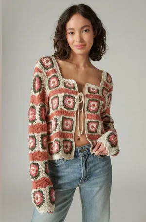 Lucky Brand Geo Crochet Cardigan Size L New w/Tag $149 thumbnail 13