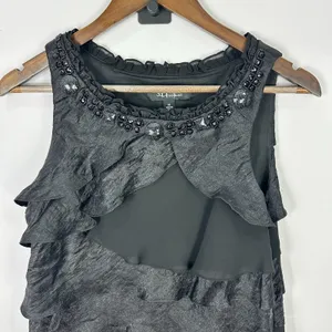 S.L. Fashions‎ Dress 14 Black Tiered Sleeveless Beaded Glam Goth Cocktail Party thumbnail 2
