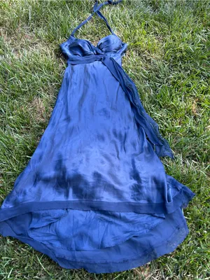 Vintage‎ y2k Cache Silk Halter Dress size 6 blue high low whimsy floral summer thumbnail 5