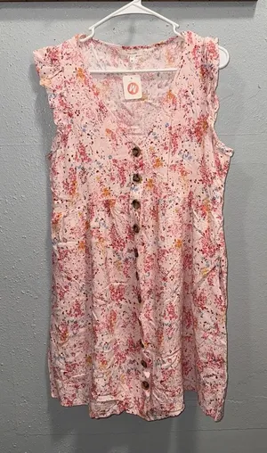 Maurices Pink Floral Button Front Ruffle Sleeve Boho Mini Dress Womens‎ Medium thumbnail 1