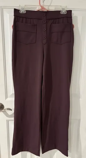 Halara High‎ Waist Wide Leg Trousers Button Front Pockets Plum Purple Career M thumbnail 1