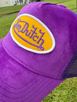 Von Dutch unisex Purple and Yellow Mesh Trucker Hat thumbnail 2