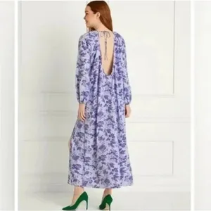 Hill House The Simone Crepe Dress in Lilac Tonal Floral Open Back Dress thumbnail 3
