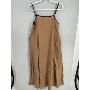 Shy Velvet Womens Dress Brown 100% Linen Contrast Trim Maxi Size Extra Small thumbnail 2