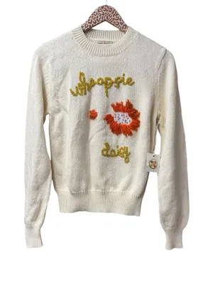 Lingua Franca Whoopsie Daisy Knit Pullover Crewneck Sweater Beige Small READ thumbnail 3