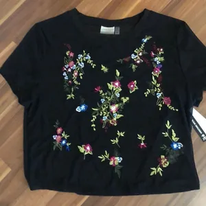 Nanette Lepore black sheer floral crop top thumbnail 1