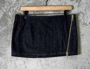 Retrofete Nyla Denim Micro Mini Skirt‎ Gold Zip Y2K Baddie It Girl Dark Wash Med thumbnail 1