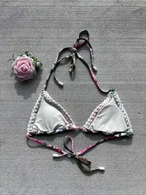 Zimmermann Floral Crochet Halter Multicolor Woman’s Bikini Top Size 0 thumbnail 4