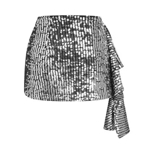 Cider Sequins Low Rise Ruffle Hem Mini Skirt in Black/Silver, Size M thumbnail 2